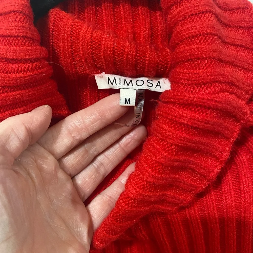 Red Ribbed Cropped Turtleneck Sweater - Picture 3 of 3